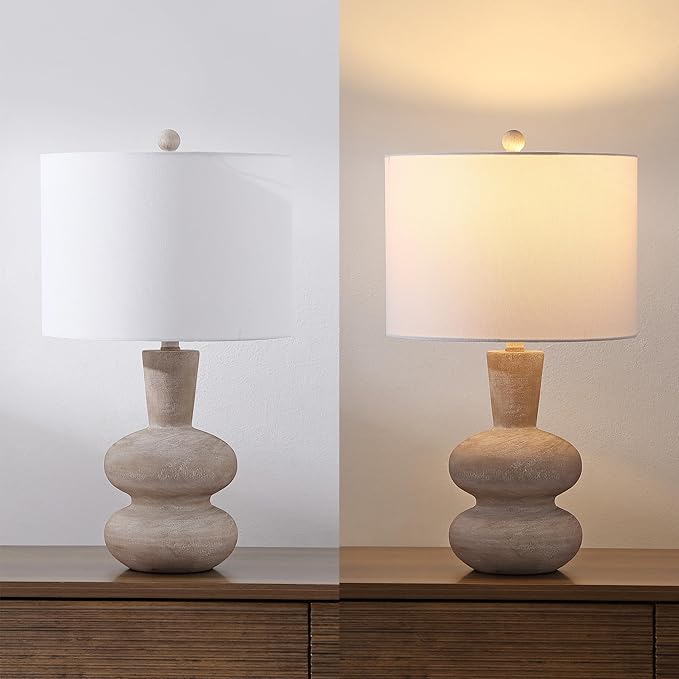 JONATHAN Y JYL5708A Matheo 24" Modern Minimalist Sculptural Oak-Grain Resin LED Table Lamp for Living Room, Family Room, Dining Room, Bedroom, Hallway, Office, Antique Brown