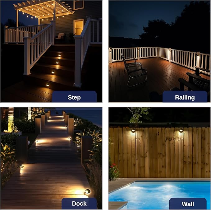 Gardenreet Solid Brass Deck Lights - Low Voltage LED Step Lights Outdoor, 12V Landscape Hardwired Waterproof Bronze for Stair Fence Wall with Adjustable 3 Color Temp(2700K/3000K/4000K) G4 Bulb 4 Pack