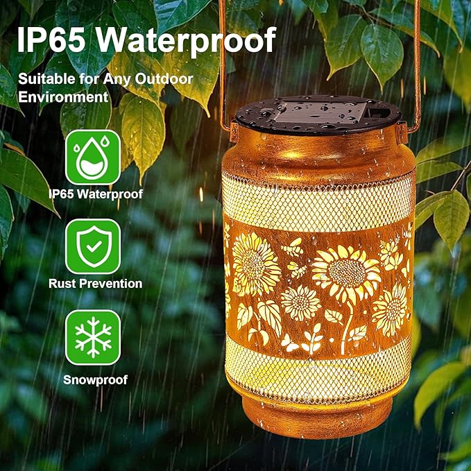 Sunflower Solar Lanterns Outdoor Waterproof Garden Decor, Birthday Gifts for Christmas Women Mom Grandma, Metal Sunflower Hanging Solar Lights for Outside Yard Patio Pathway Backyard Porch