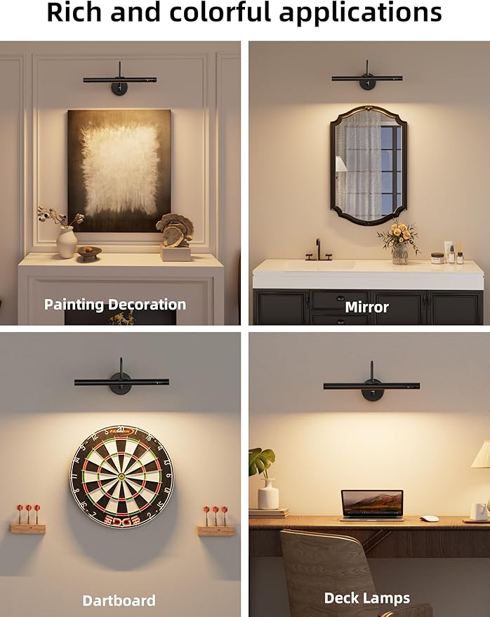 VOLISUN Picture Lights for Wall, 15.7'' Rechargeable Picture Light Battery Operated, 3 Color Temps Cordless Picture Light with Remote, Magnetic Art Light for Painting, Gallery, Portrait, 2 Pack(Black)