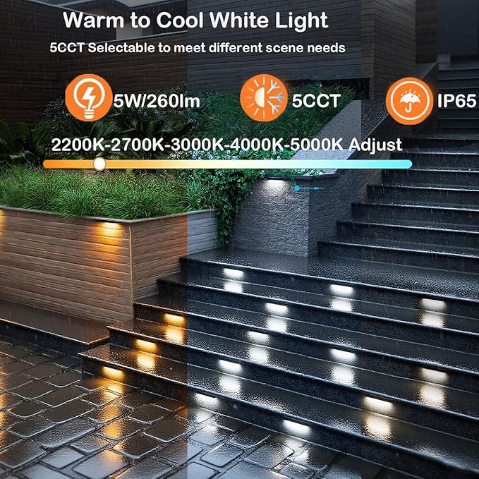 7 Inch LED Retaining Wall Lights 4-Pack, 5W Hardscape Step Lights, 5CCT 2200K-5000K Tunable White, 12-24V Low Voltage Outdoor Paver Lights, ETL Listed Brown Landscape Lights for Stairs, Deck