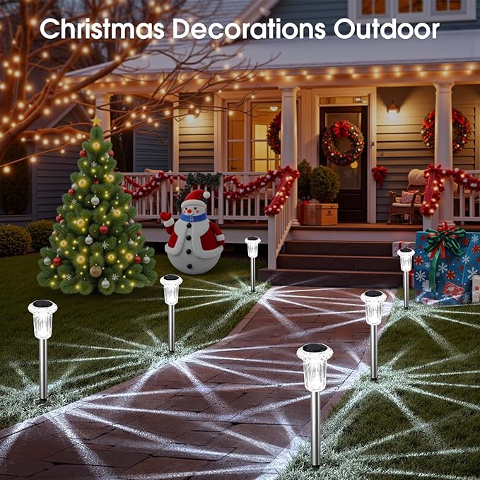 Solar Lights Outdoor, 15 Pack Waterproof Stainless Steel Solar Stake Lights for Pathway Garden Yard Path Walkway Driveway Lawn Patio Outside Decor, Cool White