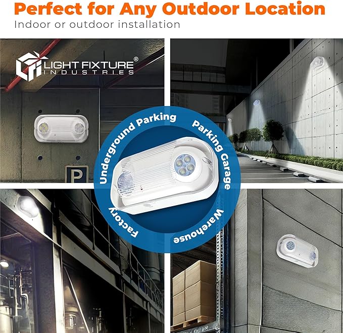 LFI Lights® Outdoor Emergency Light, UL 924 Listed, NEMA 4X Weatherproof with Battery Backup, Adjustable LED Heads, White Housing, ELWETLEDWBB