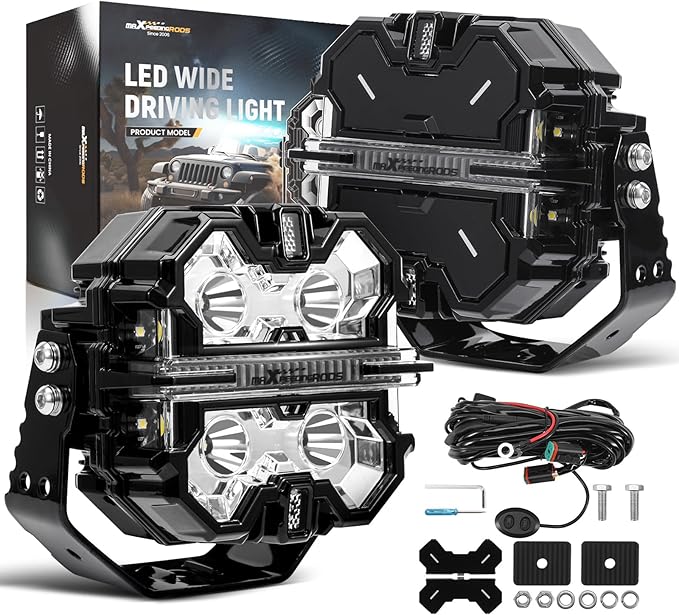 maXpeedingrods 5" 178W LED Off Road Lights, 21360LM Bright Pod Lights with Amber/White DRL 3 Modes, 270°Side Shooter for Wrangler Trucks Jeep Pickup ATV Motorcycles,Cube Ditch Light with Black Covers