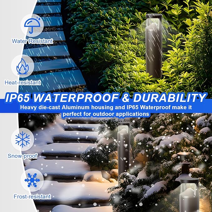 42" LED Bollard Landscape Light, 24W Outdoor Pathway Light, 3CCT Selectable (3000K/4000K/5000K), IP65 Waterproof, 0-10V Dimmable Commercial Landscape Lighting for Garden, Walkway, UL Listed