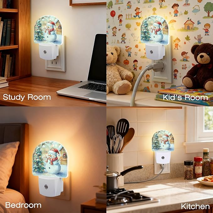 Cute Snowman with Christmas Tree Night Light, Dusk-to-Dawn Auto Sensor Plug in Night Light for Kids, 0.5W Energy Saving LED NightLights for Bedroom/Bathroom, Ideal Gifts for Women Men