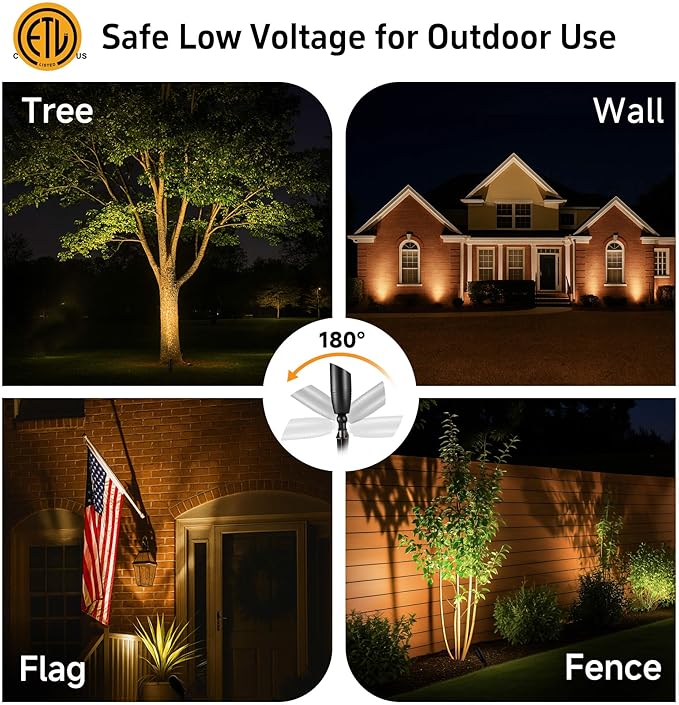 Gardenreet Low Voltage Spotlight LED - 12V Black Outdoor Light Fixture Weather Proof, Brass Landscape Lights Hardwired, Coastal for Flag Sign Without Bulbs (10 Pack)
