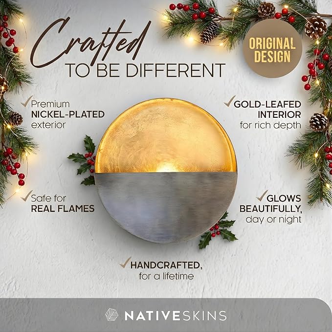 NativeSkins Eclipse Metal Wall Candle Sconces Set of Two Wall Candle Holders - Set of 2 Handcrafted Decorative Tea Light Sconce for Living Room Decor Gold Tea Holder