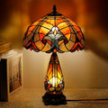 Tiffany Lamp Stained Glass Table Lamp 12X19 Inches Mother Daughter Vase Desk Accent Night Light for Bedroom Bedside Reading Home Antique Style (Red Stained)