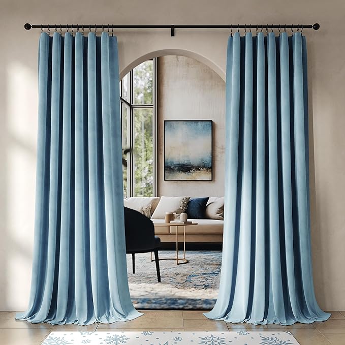 Beauoop Lake Blue Velvet Curtains 72 Inches Long 2 Panels for Bedroom Living Room Soft Luxury Room Darkening Thermal Insulated Soundproof Rod Pocket Window Treatments Drapes, 52X72 Set of 2
