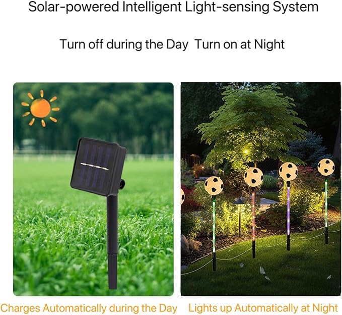 Solar Garden Lights, Outdoor Sports Football Theme Soccer Stake Lights, LED Landscape Pathway Lights Home Indoor Patio Festival Party Decoration Lamps