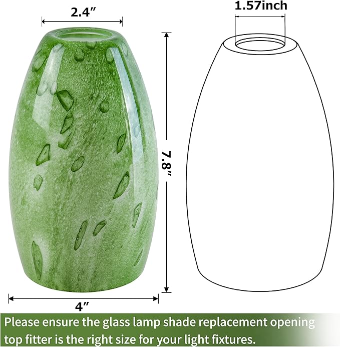 2 Pc Green-plant Oval Pendant Light Shades Only,GO&SO Hand Blown Glass Pendant Lamp Shade,Fitter 1.57 ",Height 7.8 ",Max Diameter 4 ",Stained Glass Pendant Lights Kitchen Island Replacement Lamp Shade