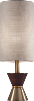 Adesso Table Lamp with Antique Bronze and Walnut Base, Beige Fabric Lampshade – 3-Way Adjustable Brightness, Bedside Table, Home Office Lighting or Living Room Decor, 23” x 8”