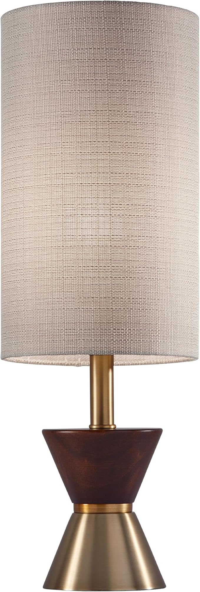 Adesso Table Lamp with Antique Bronze and Walnut Base, Beige Fabric Lampshade – 3-Way Adjustable Brightness, Bedside Table, Home Office Lighting or Living Room Decor, 23” x 8”