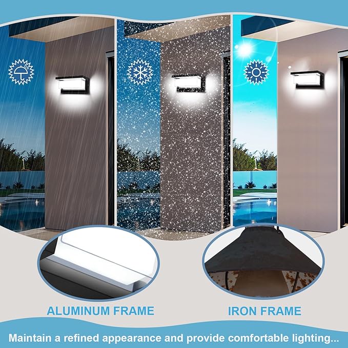 6000K Porch Lights Outdoor, 18W 1800LM LED Wall Light, IP65 Waterproof Anti-Rust Aluminum Modern Exterior Fixtures for Over Door, Garage, Patio (2 Pack)