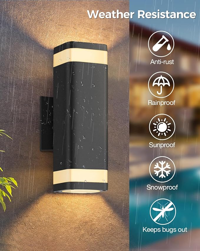 Smart Outdoor RGB Wall Lights, Wi-Fi & App Control Color Changing Up and Down Wall Sconce with Remote, Dusk to Dawn Waterproof Exterior Light Fixture Works with Alexa, Google Assistant, Black Finish