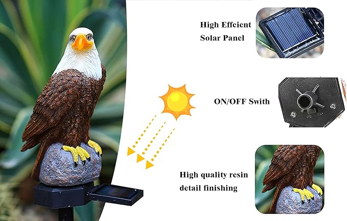 Eagle Figurine Garden Solar Stake Light Solar Eagle Lights Outdoor Decorative Bright Light Eagle Statue for Garden, Lawn, Patio, Yard Decoration.