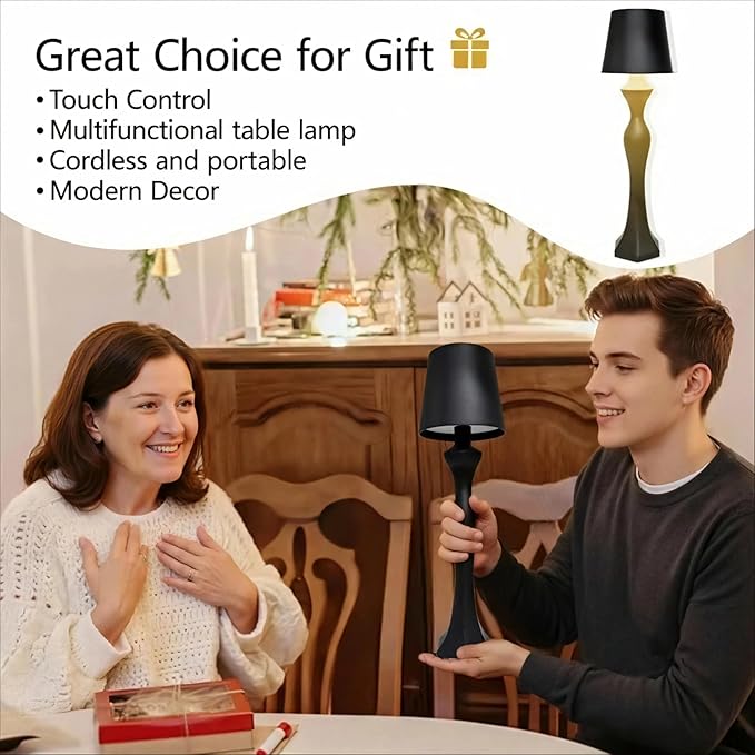 Cordless Table Lamp, Rechargeable Touch Lamp with 5200mAh Battery, 3 Color & Stepless Dimming, IP54 Waterproof Portable Night Light for Bedroom, Camping, Emergency, Ideal Gift for Women, Mom, Birthday