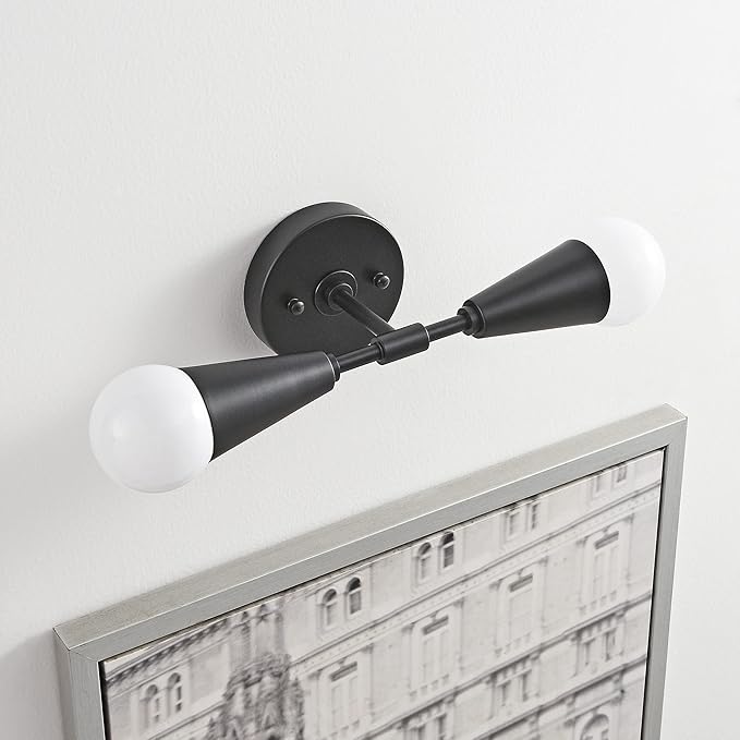 BRIGHTTIA Vicky 2 Light Cone Socket Wall Sconce - Mid Century Modern Fixture for Wall & Ceiling - Minimalist Edison Lamp for Hallway and Bathroom Vanity - Matte Black (BW0027-2B)
