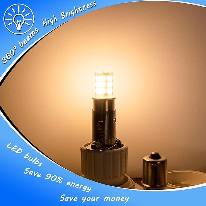 1156 1141 1003 7506 BA15S LED Bulbs Warm White 2700k, LED Replacement for 12 Volt RV Camper Trailer Boat Trunk Interior Lights, DC Bayonet Single Contact Base,AC10-24V DC10-30volt,3Pack