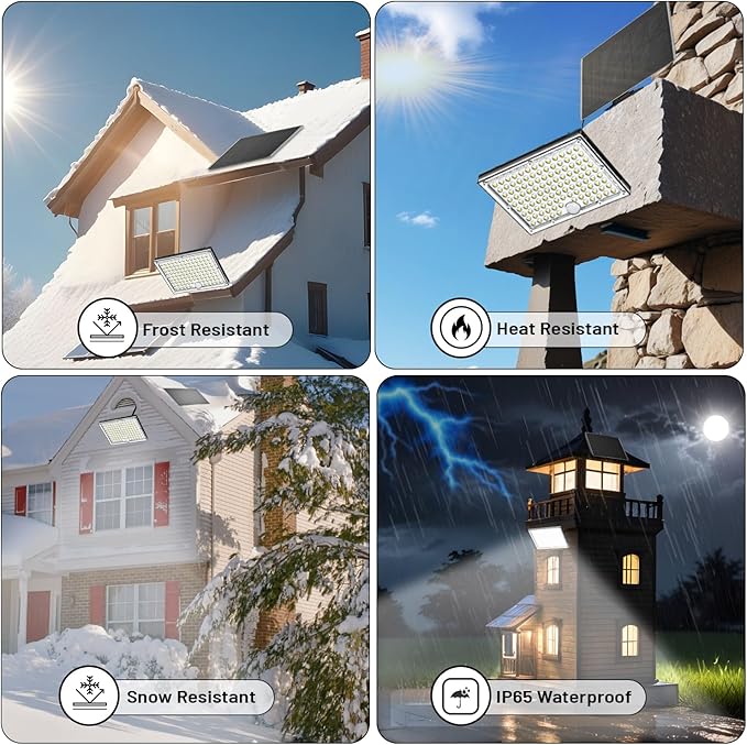113 LED Solar Motion Light with 9000K Cool White, IP65 Waterproof, 5M Wire, Wide-Angle PIR Sensor, auto on/Off, Easy Install, Perfect for Yard, Patio, Porch, Wall, and Garden. 2-Year Warranty.