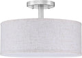 LED 18W Adjustable 3000/4000/5000K 12 Inch Drum Lenin Fabric Brushed Nickel Semi Flush Mount Close to Ceiling Light Fixture for Bedroom,Living Room,Dining Room Hallway