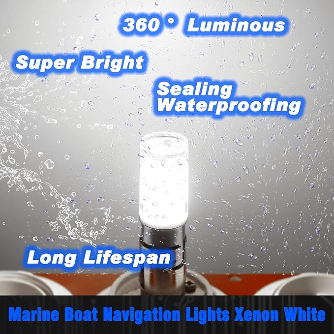 BA15D 1004 1142 1076 90 Marine Boat Navigation Lights Xenon White 6000K 12V 24V S8 1176 DC Bayonet Bulb Double Contact for Sailboat Pontoon Boat Bow Stern Anchor Port Starboard Lights Bulb, 4 Pack