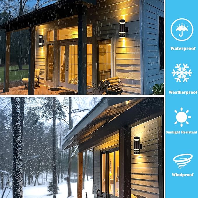 Smart RGB Outdoor Wall Lights, 2 Pack Front Porch Light Fixtures, Cylinder Up and Down Lights Outdoor Wall Sconce, Exterior Lighting Fixture Compatible with Google Assistant Alexa