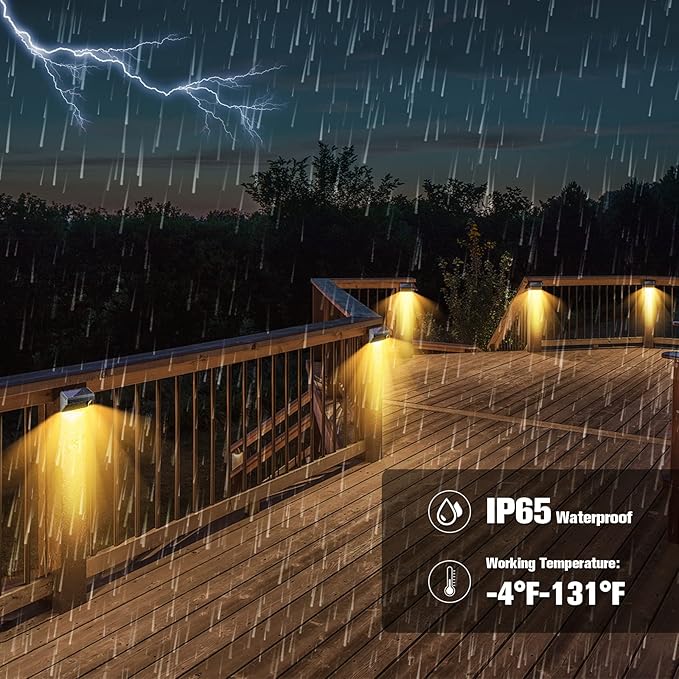Bridika Solar Fence Lights - Outdoor Waterproof Warm White & Daylight White LED Solar Lights for Backyard, Deck, Stair Handrail and Wall (8 Packs, Plus Size)