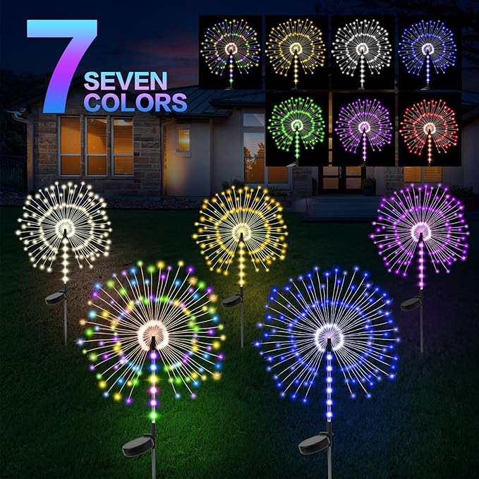 2 Pack 250LED Solar Garden Lights Outdoor, Dual Lighting Modes Firework Lights Solar Powered, Waterproof Twinkle Fairy Light Outside for Yard Patio Pathway Christmas Party Decorative(Cool White)