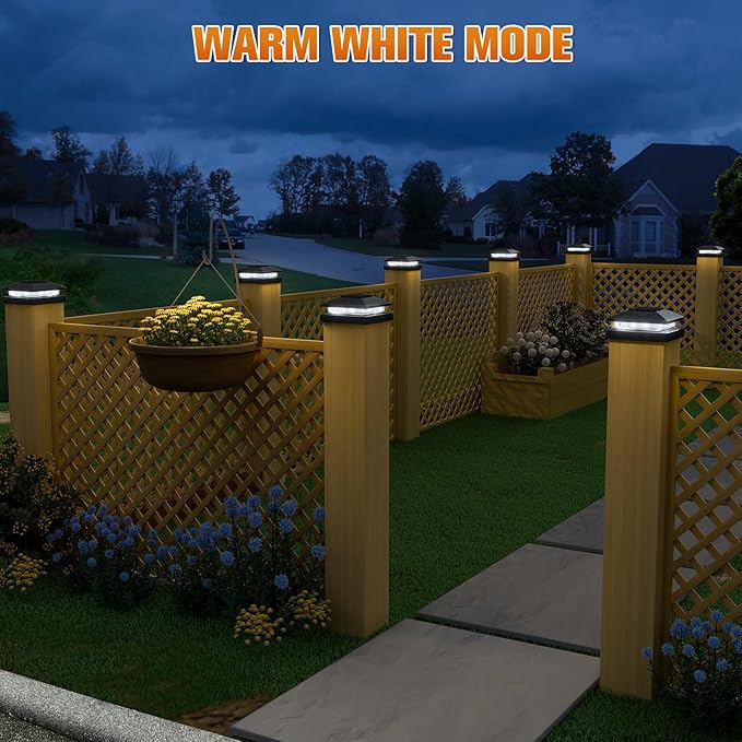 APONUO 4x4 Solar Post Cap Lights, 8 Pack Black for Wood/Vinyl Posts - IP64 Waterproof, 6500K Cool White LED, No-Wire Fence Lights & Deck Lights for Patio Garden Yard Patio