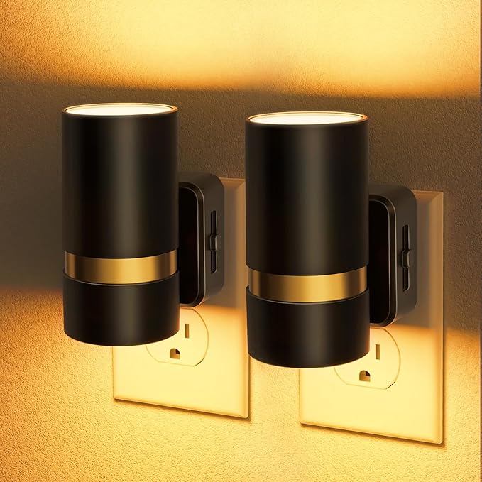 JandCase Night Lights Plug into Wall, Automatic Night Light with Dusk to Dawn, 2 Pack 0-100LM Dimmable Plug in LED Nightlight Amber for Bedroom, Hallway, Stairs