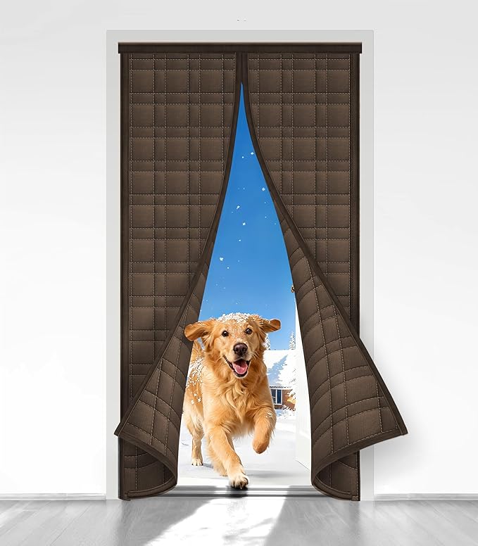 Thermal Door Curtain, Fit Size up to 36 x 82 Inches, Magnetic Insulated Door Curtains for Doorway/Front/Back/Basement, Oxford Cover with Thick Cotton to Keep Warm Winter, Brown, Rectangle