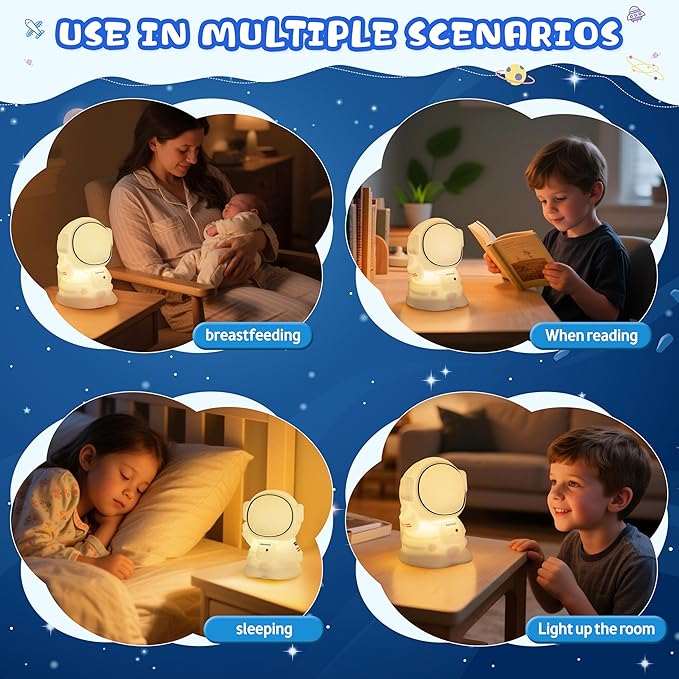 Night Light for Kids, Rechargeable Dimmable Silicone LED Nightlight with 7 Colors, Baby Nursery Night Lamp, Touch Squishy Lamp, Cute Gifts for Girls, Boys, Toddler Room Decor, Astronaut