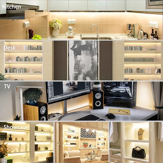 LED Strip Lights 32.8FT,Dimmable cob led Strip with Adapter and Remote,Superbright 24V led Tape,CRI90+,2700K Warm White led Strips,Indoor Perfect for Cabinet,Room,Kitchen,TV,Mirror