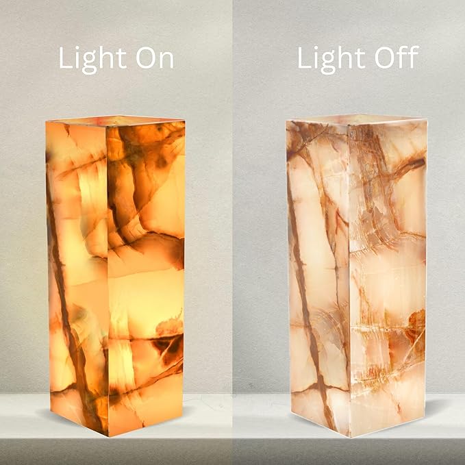UMAID Handcrafted Onyx Marble Table Lamp, Each Lamp One-of-a-Kind with Natural Patterns, Warm Amber Glow, Dimmable Cord & Bulb, Modern Home Decor for Bedroom, Desk, Office, Living Room, or Bedside