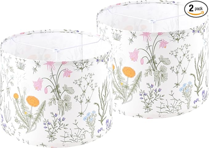 Set of 2 Large Drum Lampshades Floral Printed Lamp Shades - 16" x 16" x 12" - Ideal for Table & Floor Lamps Natural Linen- Hand Crafted - Farmhouse Decor - Assembly Required By GO&SO