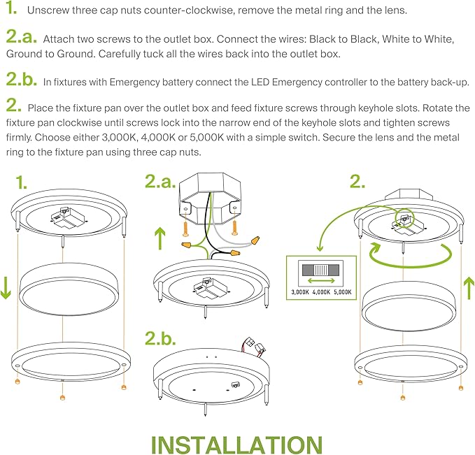 ASD LED 16" Round Flush Mount Lighting, Close to Ceiling Light Fixture | 3CCT, Dimmable, Energy Star, ETL Listed | 24W 2150LM 3000-5000K 100-277V | Low Profile Double Ring Lamp | Nickel, 2 Pack