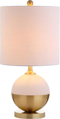 JONATHAN Y JYL5005A 23.5" Modern White Ceramic Table Lamp, Glam Brass Bedside Lamp for Living Room, Bedroom Nightstand, Contemporary End Table Desk Lamp with White Linen Drum Shade, LED Bulb Included