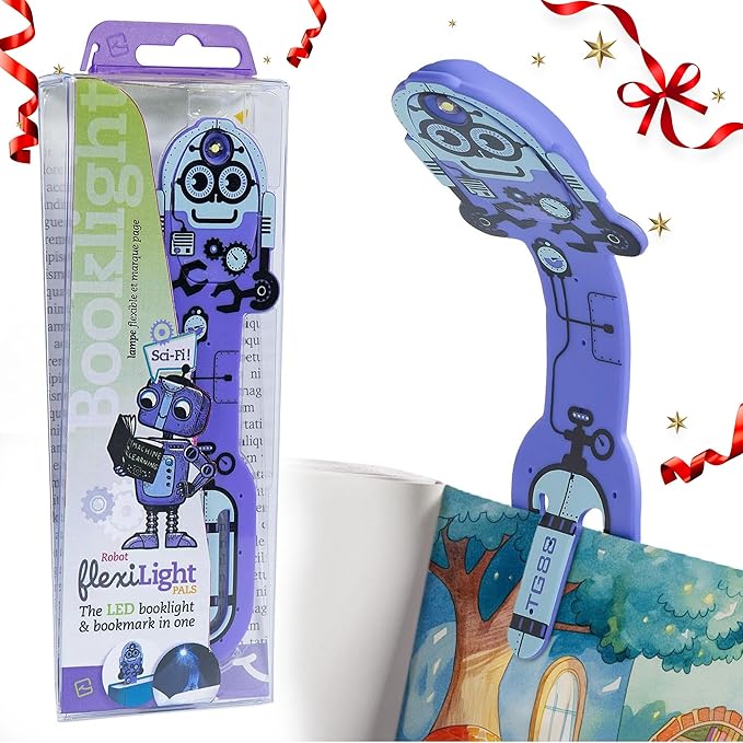 Gifts for Readers & Writers Bookmark Reading Light Robot Purple - 2in1 Clip On Bookmark Kids Book Light for Reading Night in Bed, Travel Cute Book Lights, Flexible 8 Lumen LED Lights for Books