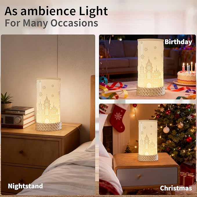 Bedside Table Lamp for Bedroom - 3 Color Temperatures Nightstand Ambience Lamps with USB C Charging, 360 Degree Rotating Shade Touch LED Lamp for Living Room, College Dorm