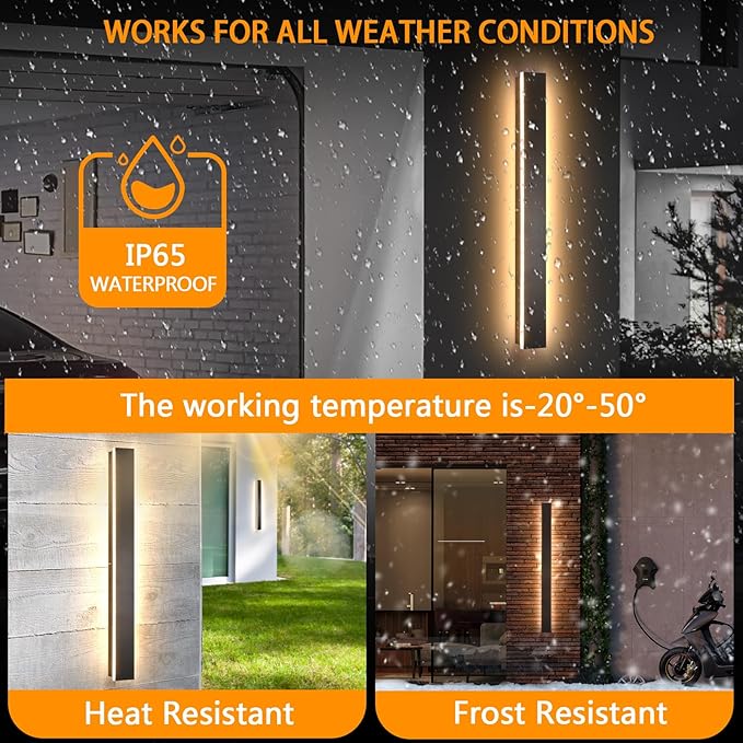 Modern Outdoor Wall Light, 47inch Exterior Lighting Fixture Wall Mount,Black IP65 Waterproof Porch Lights Wall Sconce,3000K Long LED Linear Outside Lighting for Garage, House,Front Door