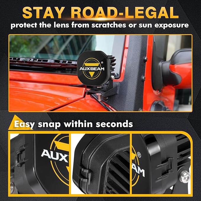 Auxbeam XP-Ultra Series 3 Inch Black Protective Light Covers, Offroad LED Pods Lens Cap, On Road/Off Road, Snap-On Design, for 3" Specific Light Models, 2 Packs