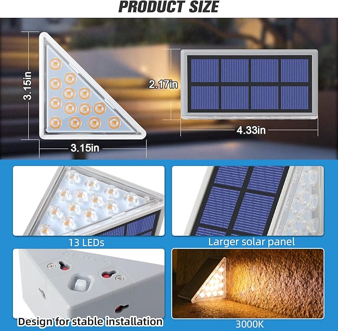 NIORSUN Solar Step Lights 6 Pack, Outdoor Stair Lights Waterproof IP67 with Auto On/Off - 3000K Warm White for Steps, Stairs, Deck, Patio, Yard, Porch, Garden, Sidewalk, Front Door