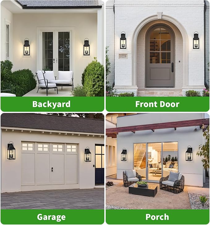tewei 20'' Outdoor Wall Light, Porch Light Outdoor Wall Sconce Lantern, 2-Light Modern Black Exterior Lighting Fixture Wall Mount, Outside Light for House Garage, 1-Pack