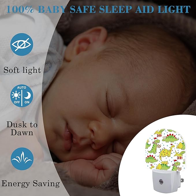 Cute Christmas Doddle Dinosaurs Night Light for Kids, LED Night Light Plug into Wall with Dusk to Dawn Sensor for Girls Boys Women Room Decor, Hallway, Kitchen, Bathroom, Nursery, Stairs