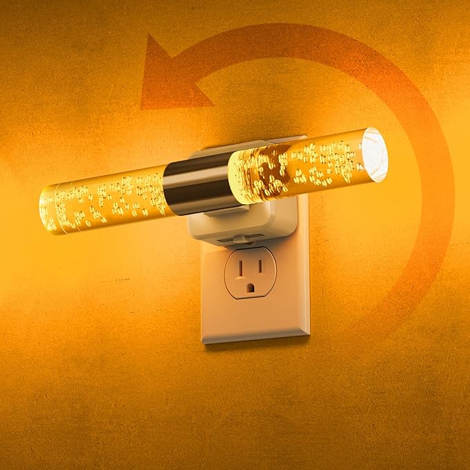 L LOHAS LED Amber Night Light, Bubble Acrylic Night Lights Plug into Wall, 180° Rotating Nightlights, Light Sensor, Yellow Nightlights Dimmable, Sleep Light for Kids Bedroom Bathroom Hallway, 1-Pack