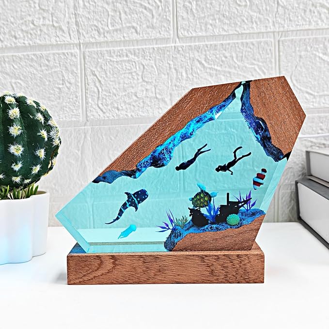 Whale Shark Ocean Resin Lamp - Handmade Resin Night Light with USB Port, Variable Lights, Scuba Diver Gifts, Ocean and Diving Enthusiast Collectibles, Unique Birthday Gifts for Him & Her (10"x6")