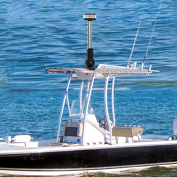 Anchor Light Boat Bimini Light Stern Light LED Marine Navigation Lights USCG 2 NM All Round White Stainless Steel 12 Volts for Pontoon (9 Inches Fold Down Base)