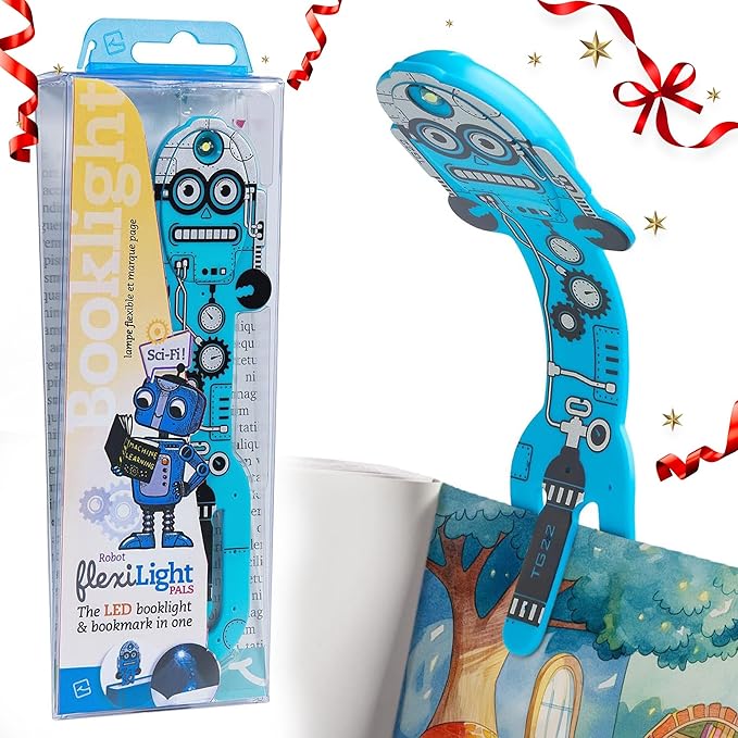 Gifts for Readers & Writers Bookmark Reading Light Robot Blue - 2in1 Clip On Bookmark Kids Light for Reading in Bed, Travel Cute Lights, 8 Lumen LED